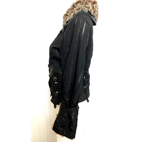 Punto Jacket Fur Collar Black Button Closure Pockets Leather trim 6 S - Picture 6 of 13